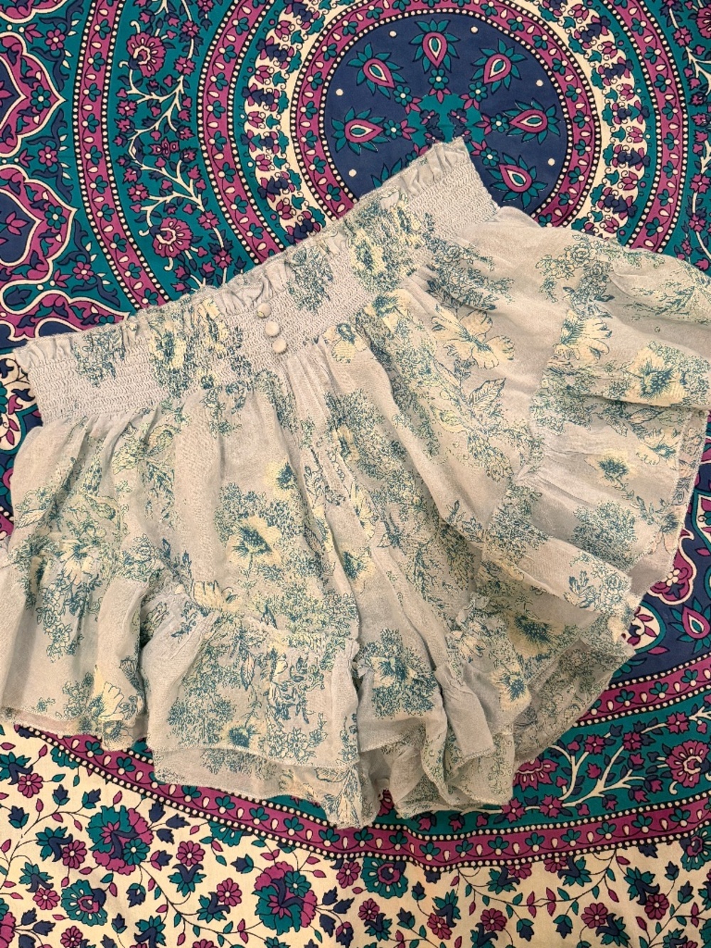 Intimately by Free People Blue Floral Flutter Shorts, XS